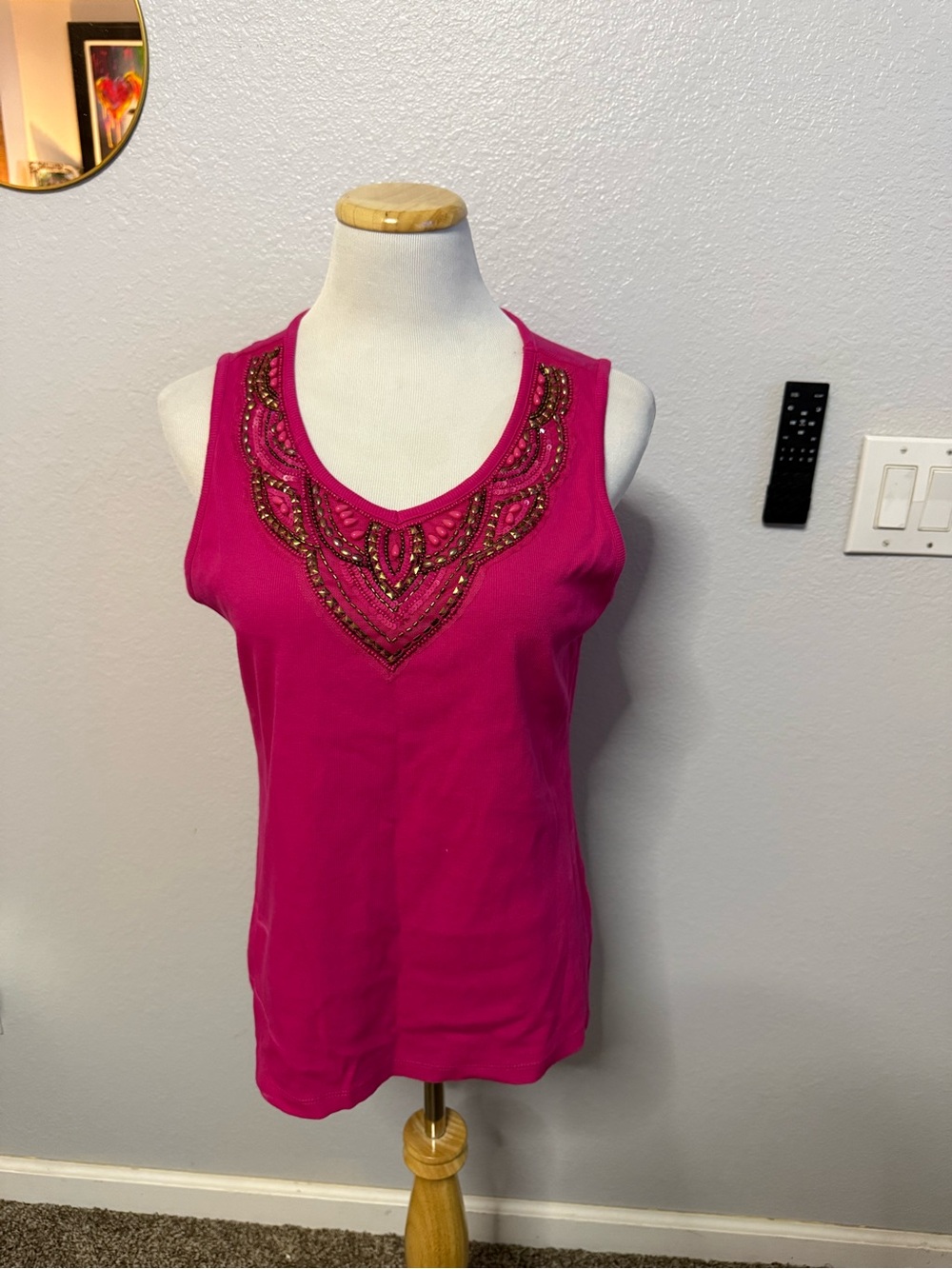 Chico's Fuchsia Sleeveless Tank with Beaded V-Neck